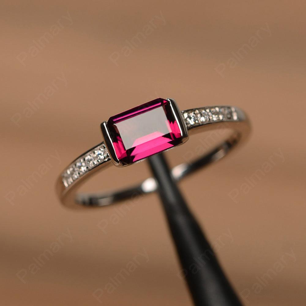 East West Emerald Cut Garnet Rings - Palmary