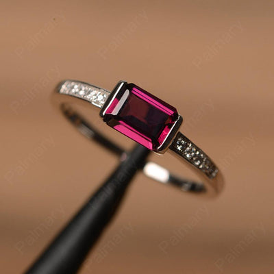 East West Emerald Cut Garnet Rings - Palmary