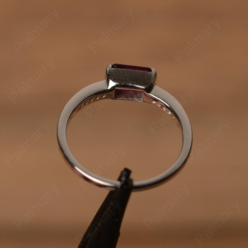 East West Emerald Cut Garnet Rings - Palmary
