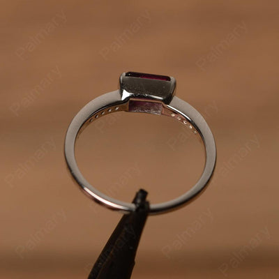 East West Emerald Cut Garnet Rings - Palmary