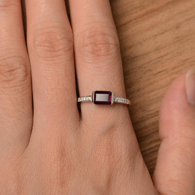 East West Emerald Cut Garnet Rings - Palmary