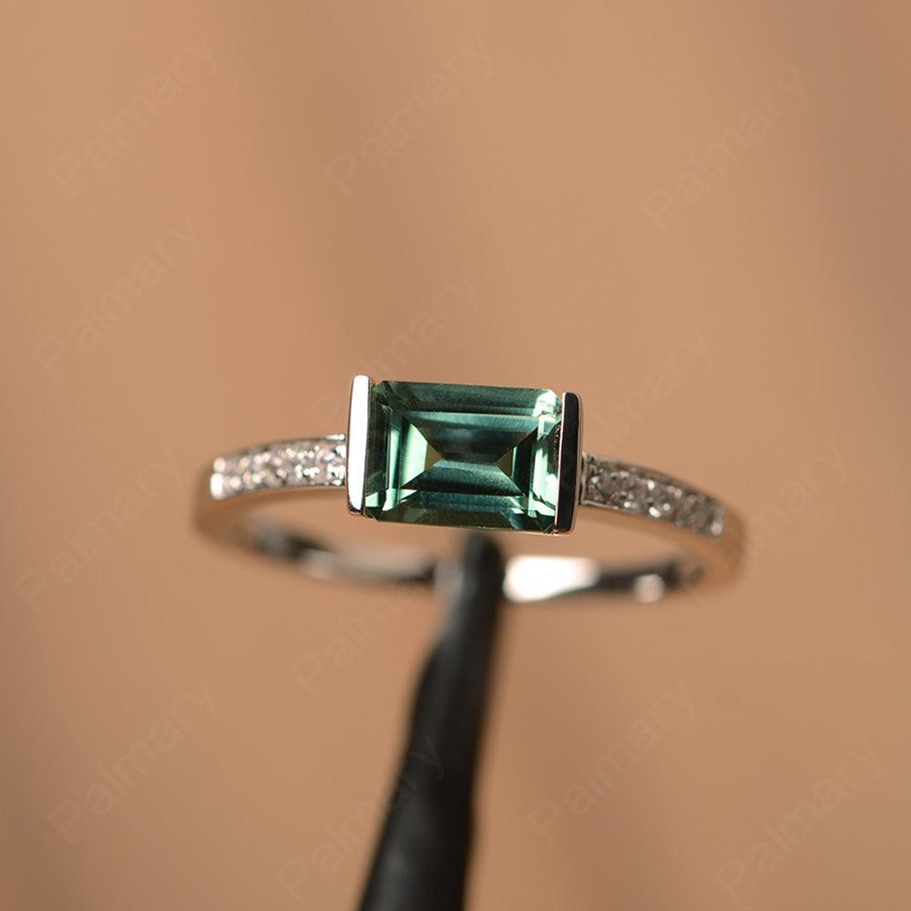 East West Emerald Cut Green Sapphire Rings - Palmary