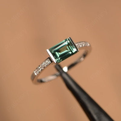 East West Emerald Cut Green Sapphire Rings - Palmary