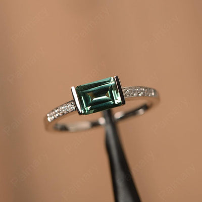 East West Emerald Cut Green Sapphire Rings - Palmary
