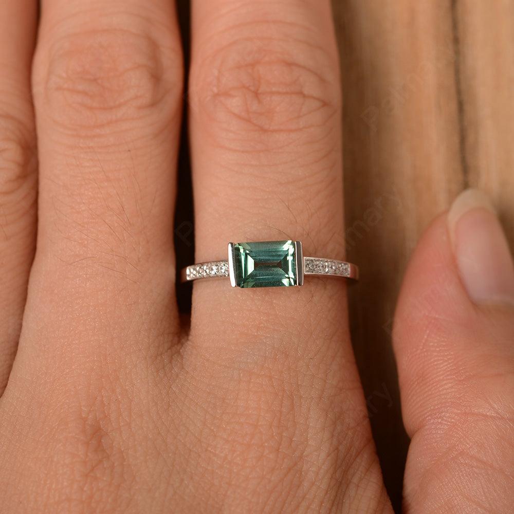 East West Emerald Cut Green Sapphire Rings - Palmary