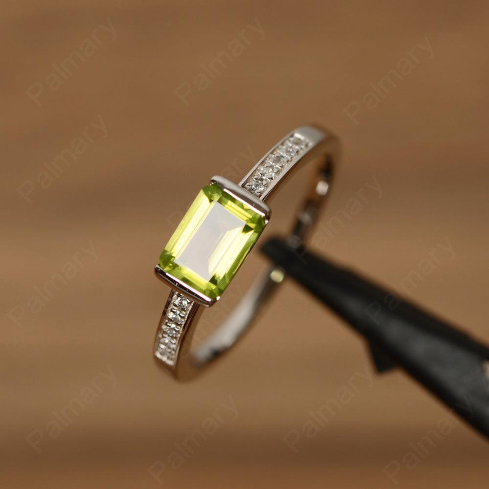 East West Emerald Cut Peridot Rings - Palmary