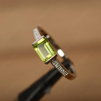 East West Emerald Cut Peridot Rings - Palmary