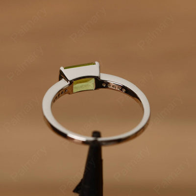 East West Emerald Cut Peridot Rings - Palmary