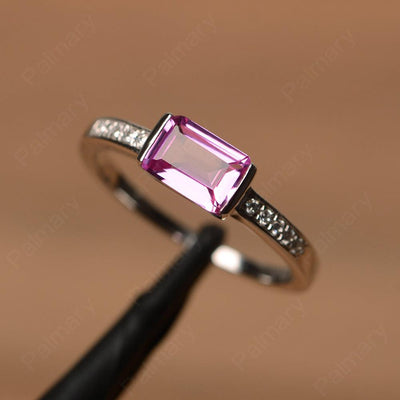 East West Emerald Cut Pink Sapphire Rings - Palmary