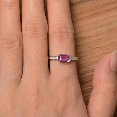 East West Emerald Cut Pink Sapphire Rings - Palmary