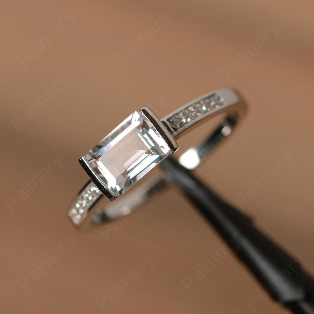 East West Emerald Cut White Topaz Rings - Palmary
