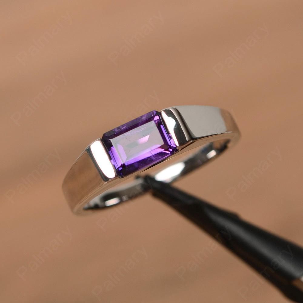 Emerald Cut Amethyst Solitaire Rings - Palmary