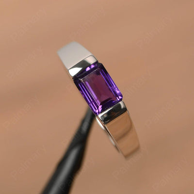 Emerald Cut Amethyst Solitaire Rings - Palmary