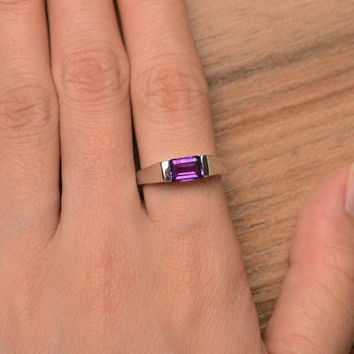 Emerald Cut Amethyst Solitaire Rings - Palmary