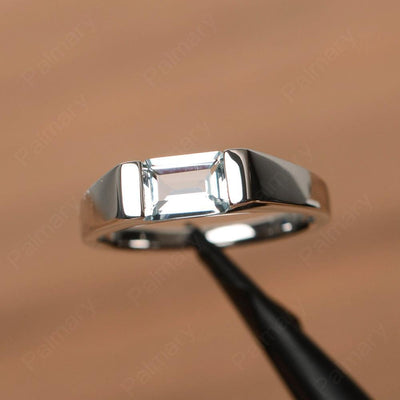 Emerald Cut Aquamarine Solitaire Rings - Palmary