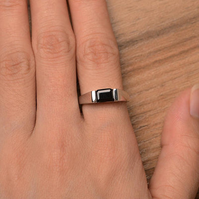 Emerald Cut Black Spinel Solitaire Rings - Palmary