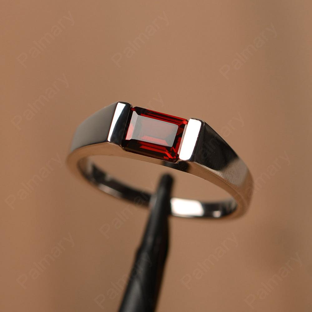 Emerald Cut Garnet Solitaire Rings - Palmary