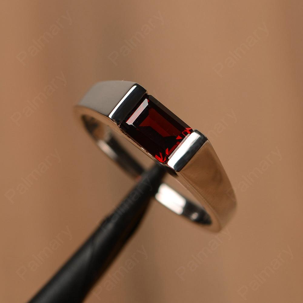 Emerald Cut Garnet Solitaire Rings - Palmary