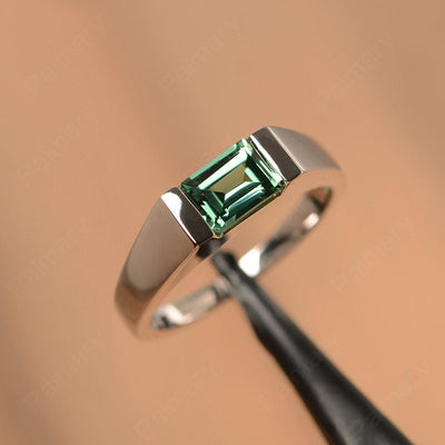 Emerald Cut Green Sapphire Solitaire Rings - Palmary