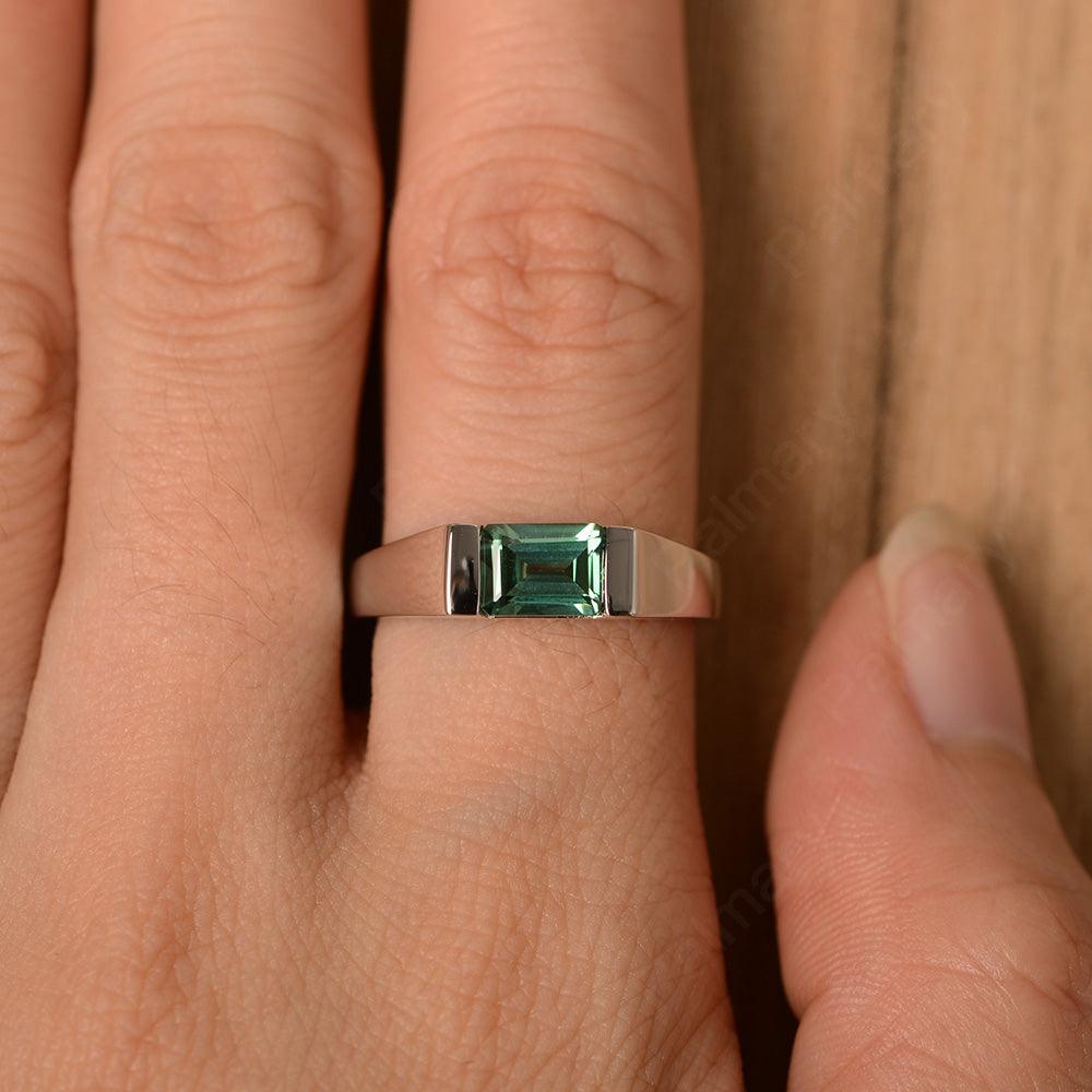 Emerald Cut Green Sapphire Solitaire Rings - Palmary