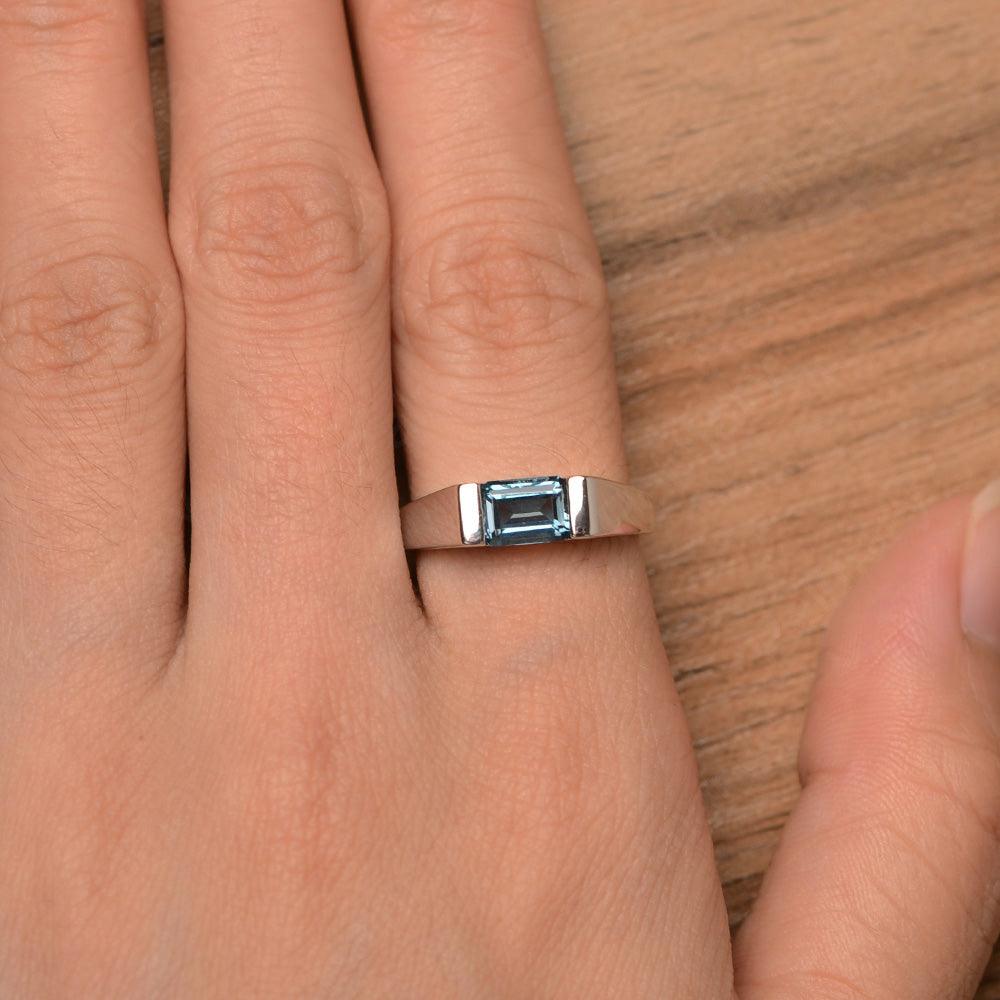 Emerald Cut London Blue Topaz Solitaire Rings - Palmary