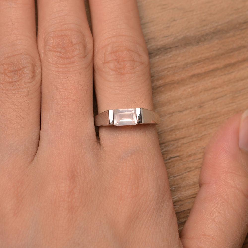 Emerald Cut Rose Quartz Solitaire Rings - Palmary