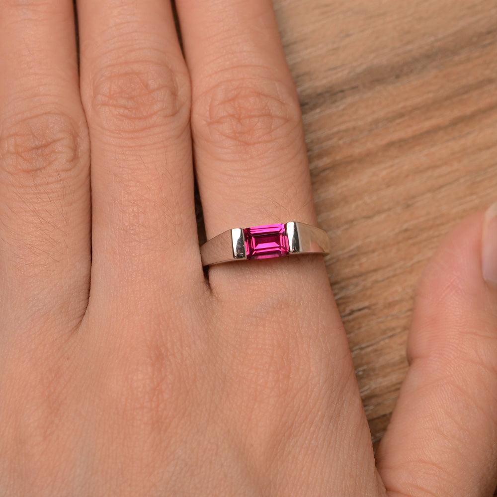 Emerald Cut Ruby Solitaire Rings - Palmary