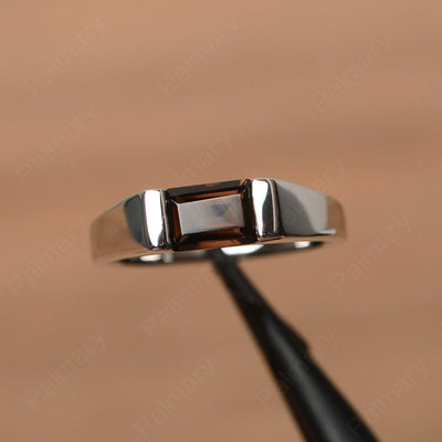 Emerald Cut Smoky Quartz  Solitaire Rings - Palmary