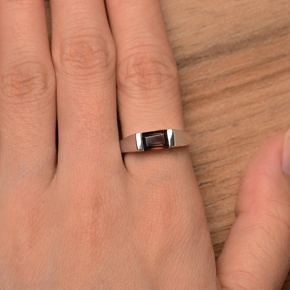 Emerald Cut Smoky Quartz  Solitaire Rings - Palmary