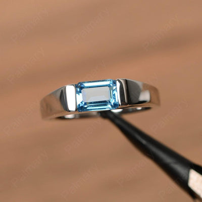 Emerald Cut Swiss Blue Topaz Solitaire Rings - Palmary