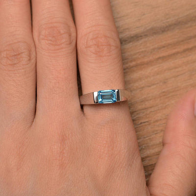 Emerald Cut Swiss Blue Topaz Solitaire Rings - Palmary