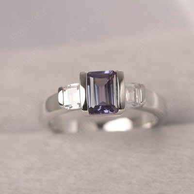 Three Stone Emerald Cut Alexandrite Rings - Palmary