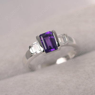 Three Stone Emerald Cut Amethyst Rings - Palmary