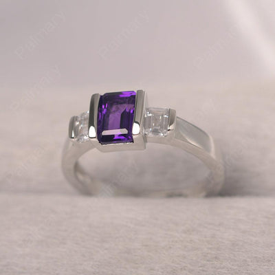 Three Stone Emerald Cut Amethyst Rings - Palmary