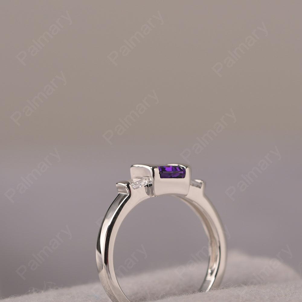 Three Stone Emerald Cut Amethyst Rings - Palmary