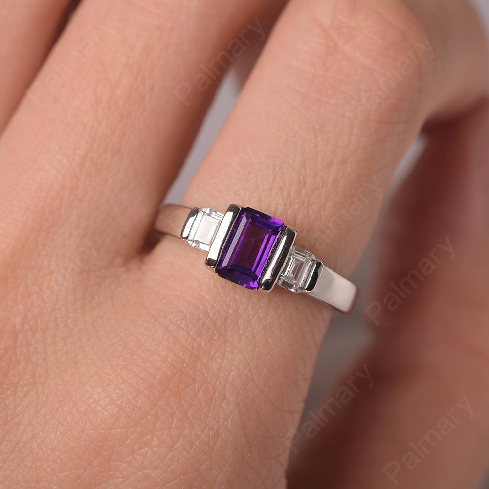 Three Stone Emerald Cut Amethyst Rings - Palmary