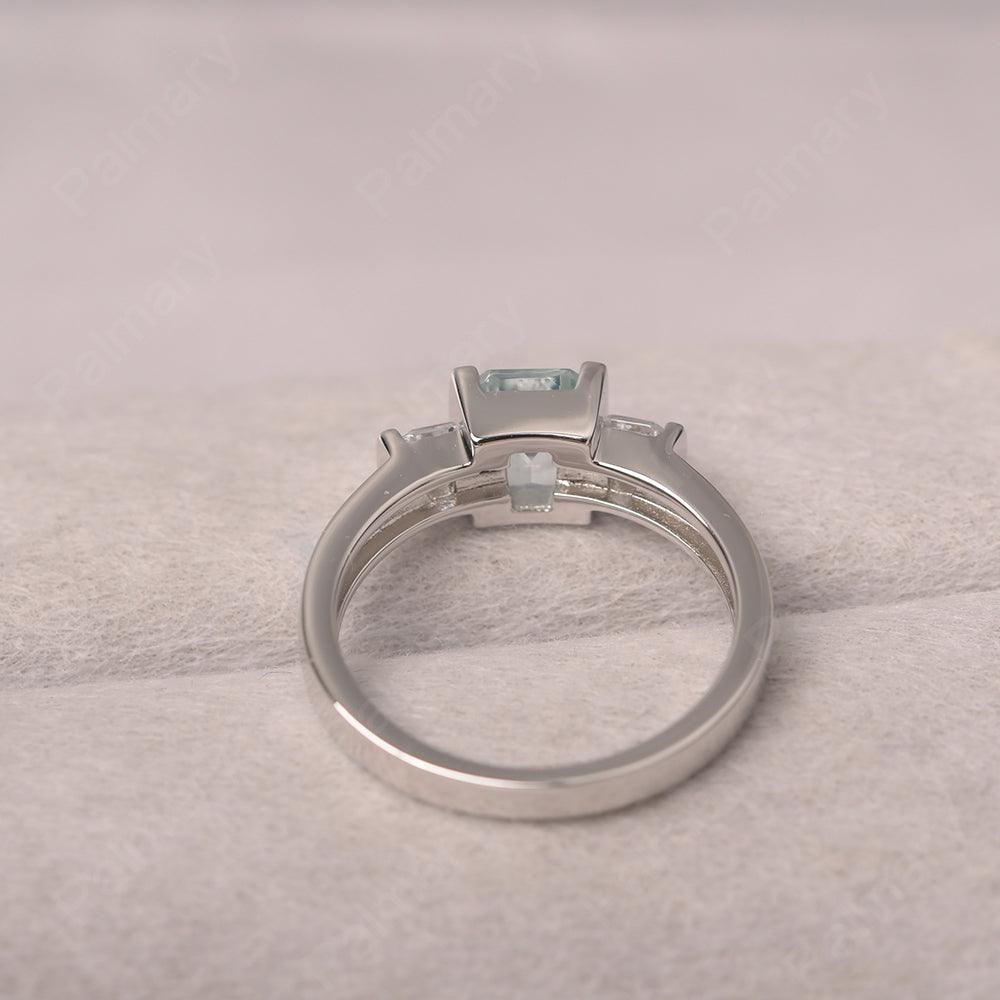 Three Stone Emerald Cut Aquamarine Rings - Palmary