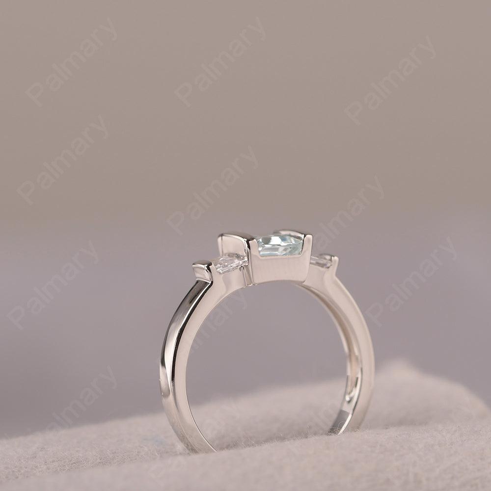 Three Stone Emerald Cut Aquamarine Rings - Palmary