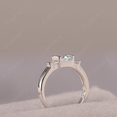 Three Stone Emerald Cut Aquamarine Rings - Palmary