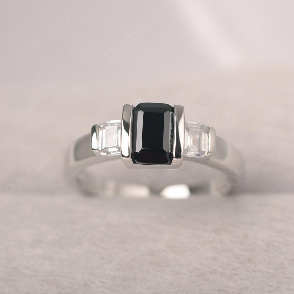 Three Stone Emerald Cut Black Spinel Rings - Palmary