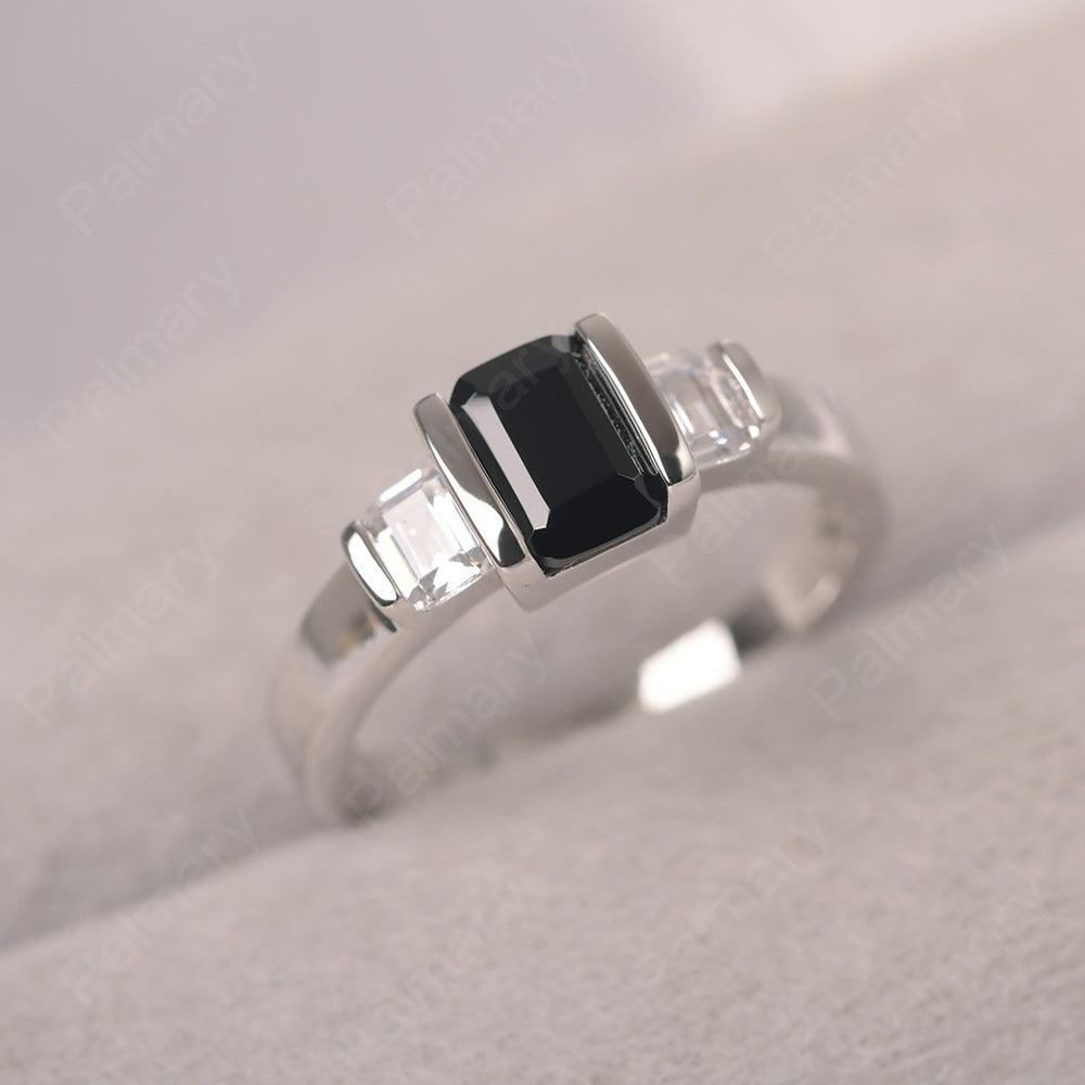 Three Stone Emerald Cut Black Spinel Rings - Palmary