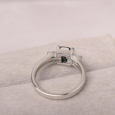 Three Stone Emerald Cut Black Spinel Rings - Palmary