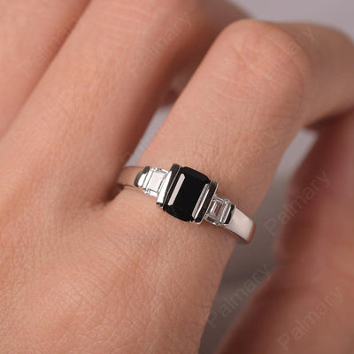 Three Stone Emerald Cut Black Spinel Rings - Palmary