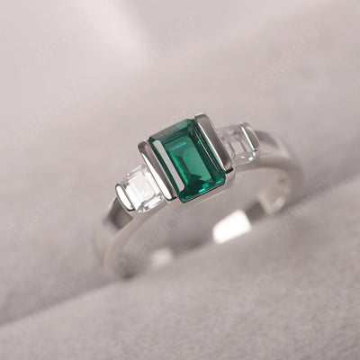 Three Stone Emerald Cut Emerald Rings - Palmary