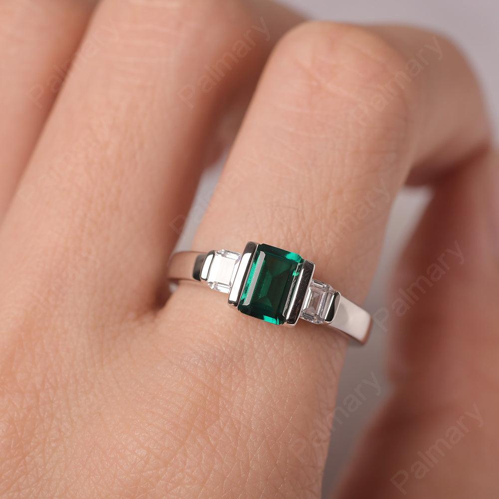 Three Stone Emerald Cut Emerald Rings - Palmary