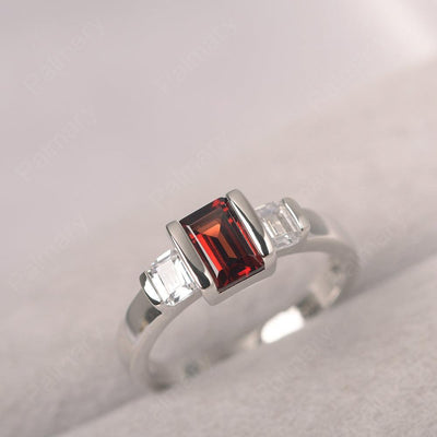 Three Stone Emerald Cut Garnet Rings - Palmary