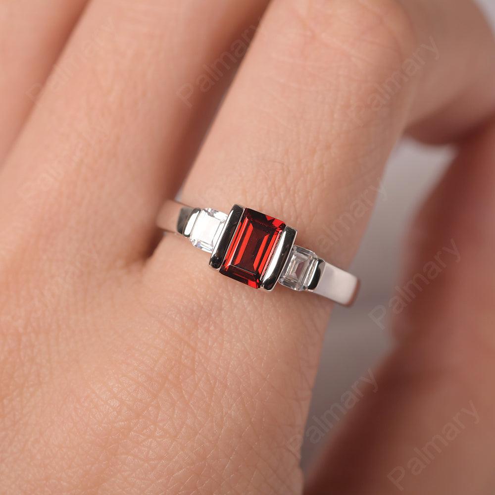 Three Stone Emerald Cut Garnet Rings - Palmary