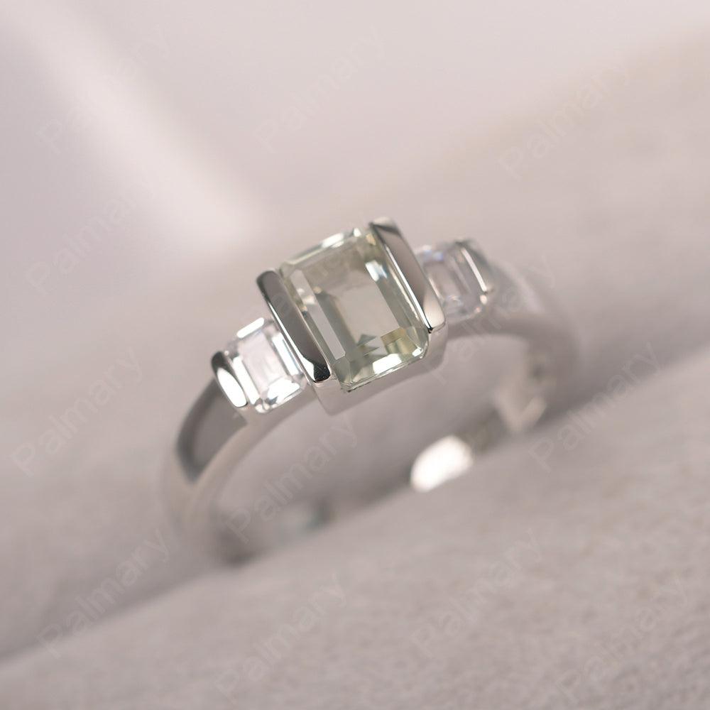 Three Stone Emerald Cut Green Amethyst Rings - Palmary