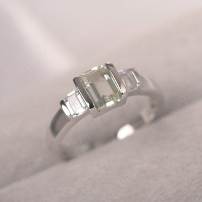 Three Stone Emerald Cut Green Amethyst Rings - Palmary