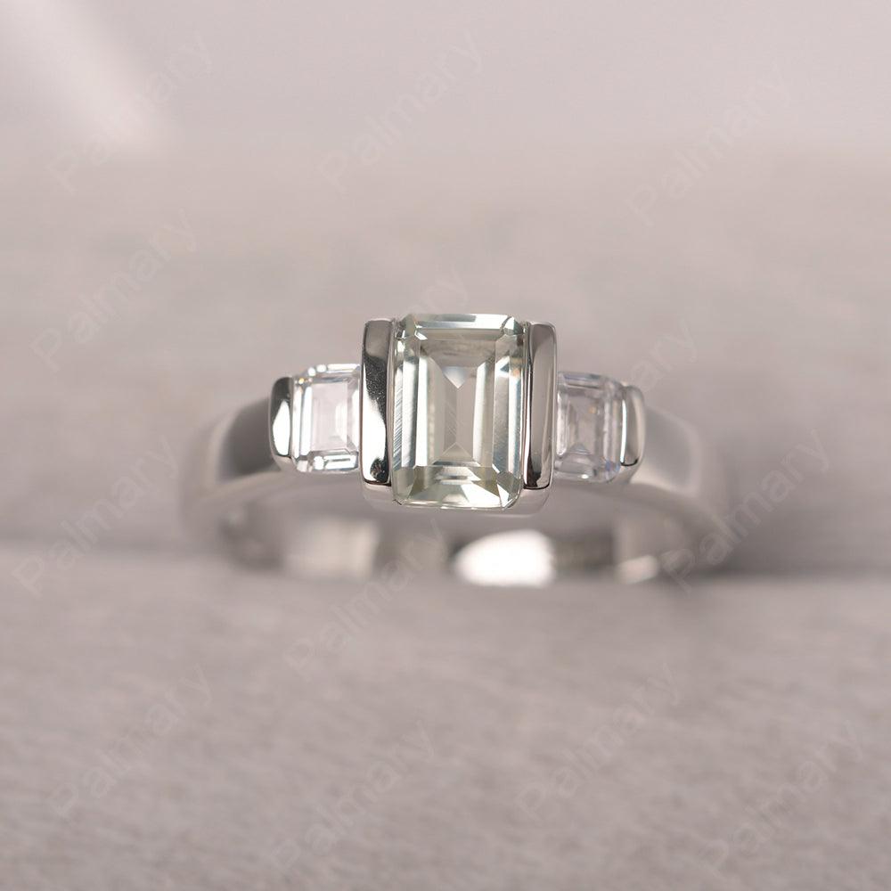 Three Stone Emerald Cut Green Amethyst Rings - Palmary